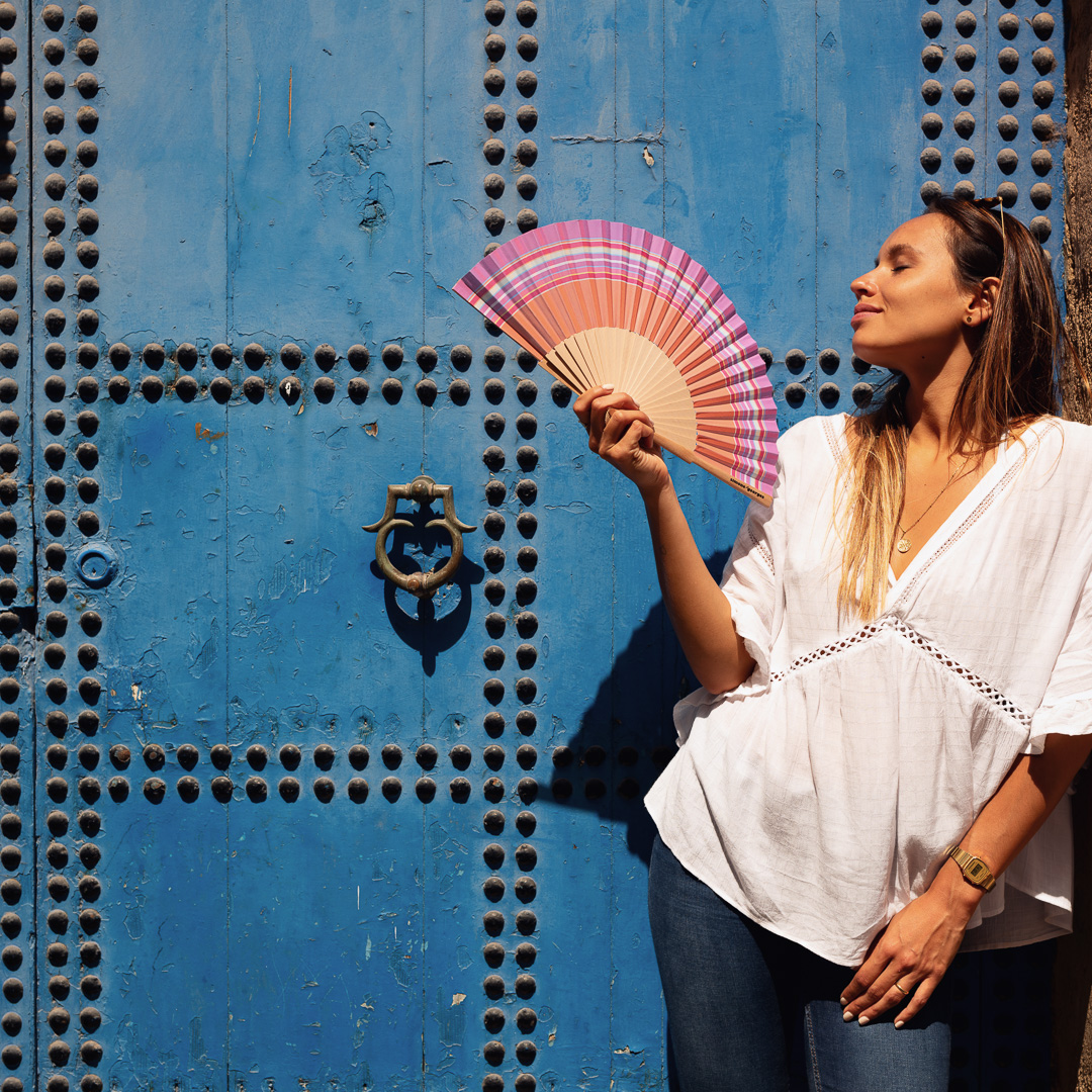 Eventail tissu coton et bois Carnac